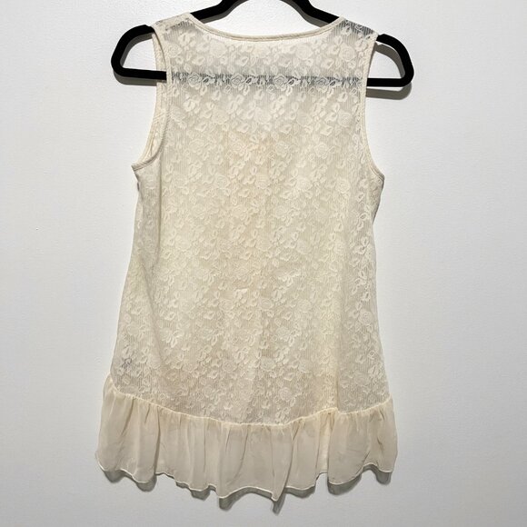 Womens Ivory Lace Ruffle Tank M Coquette Soft Girl Romantic Victorian Ethereal - Picture 2 of 10